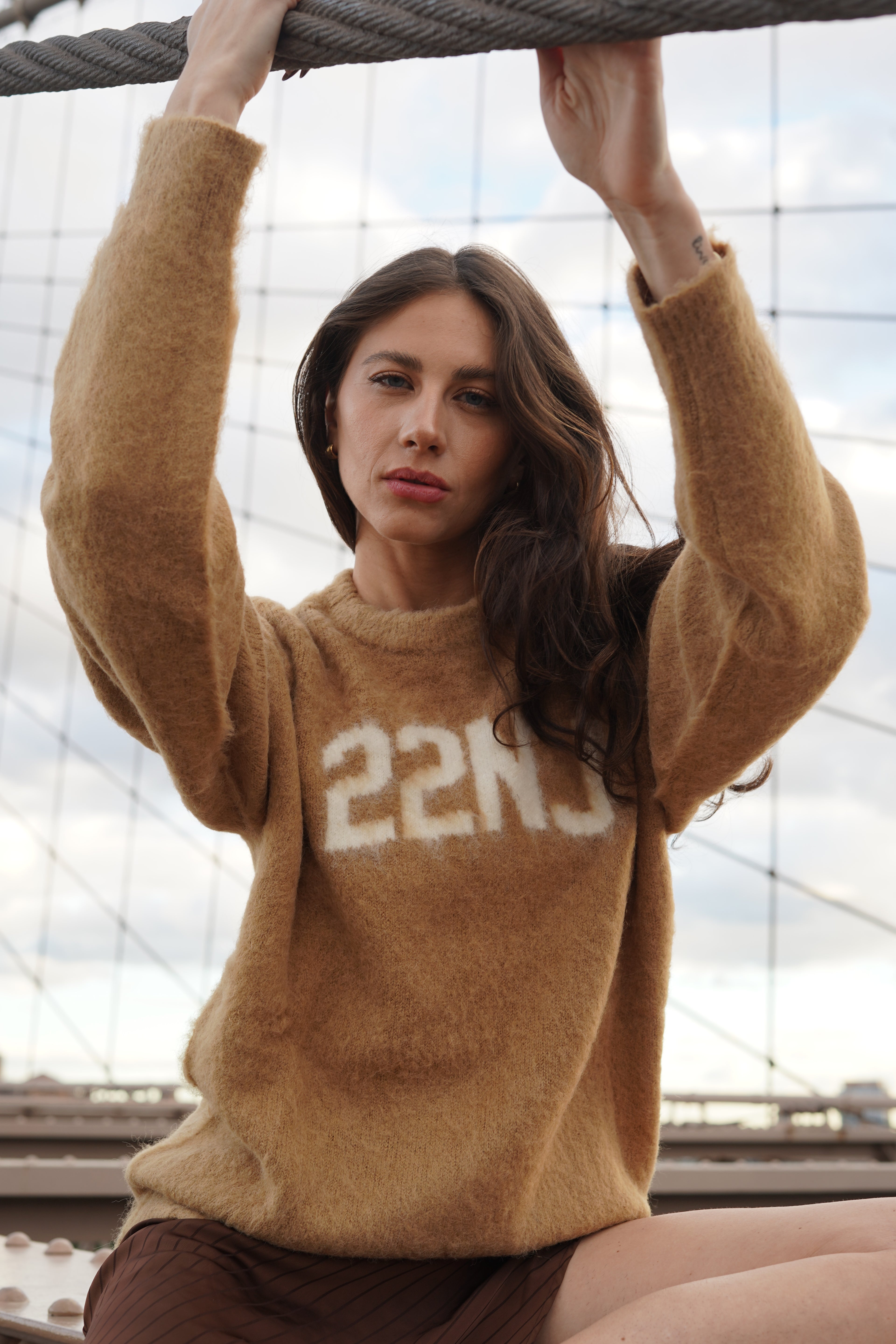 22NJ Camel Brown Unisex Mohair Sweater