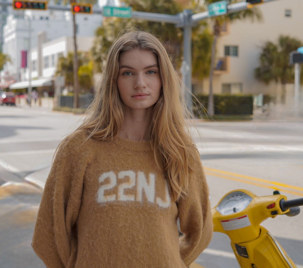 22NJ Camel Brown Unisex Mohair Sweater