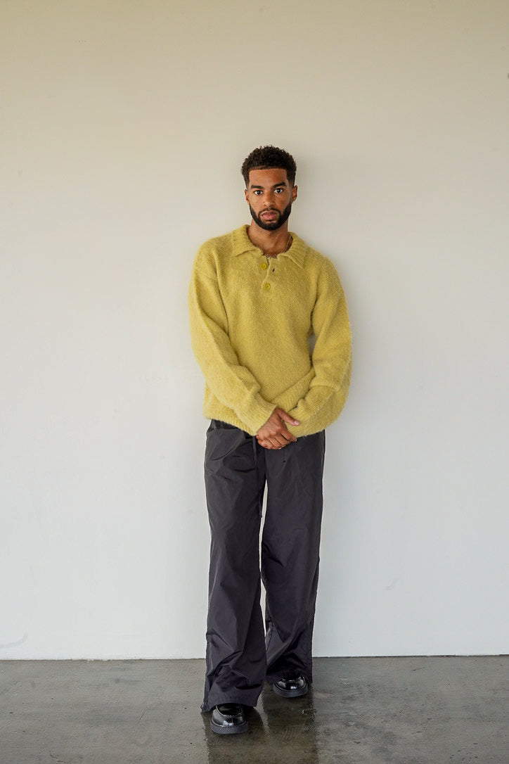 Mustard Yellow Ribbed Polo Mohair Unisex Sweater