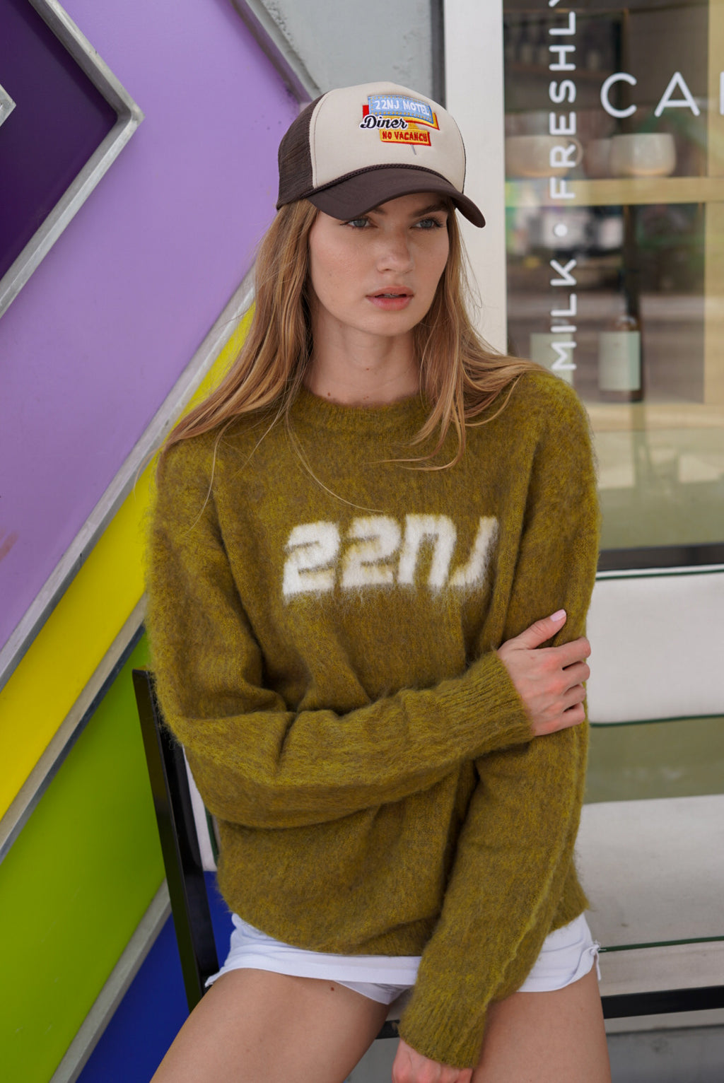 22NJ Olive Green Unisex Mohair Sweater