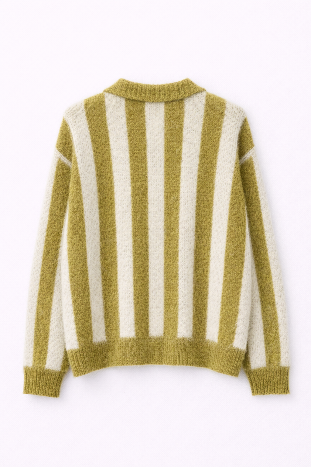 White–Green Striped Mohair Polo Sweater