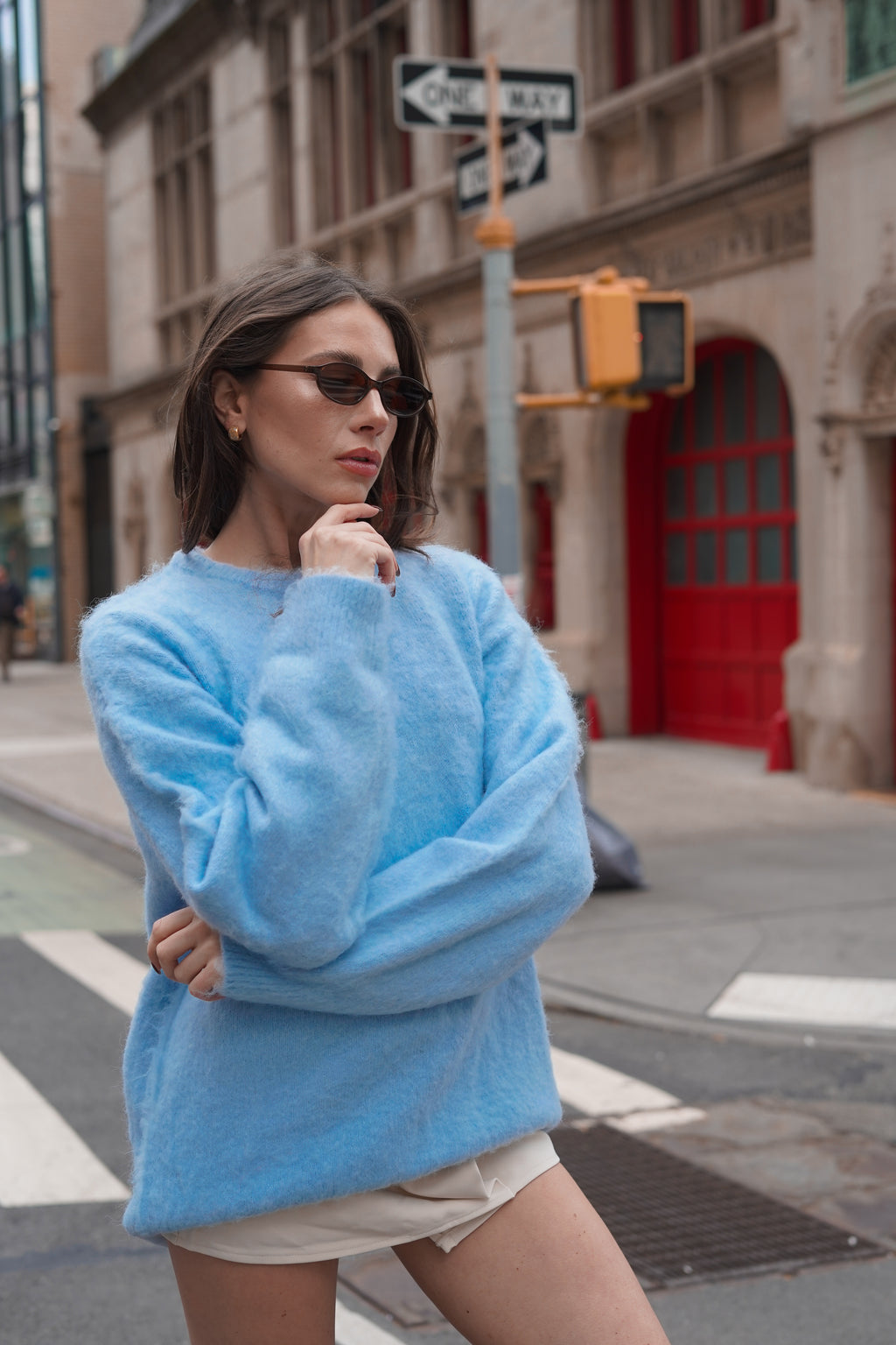 22NJ Pastel Blue Unisex Mohair Sweater