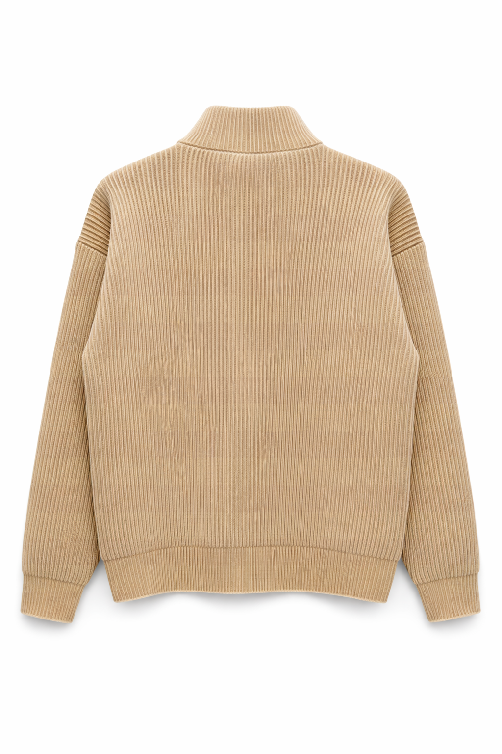 22NJ Sand Beige Ribbed Half Zip Knit Sweater