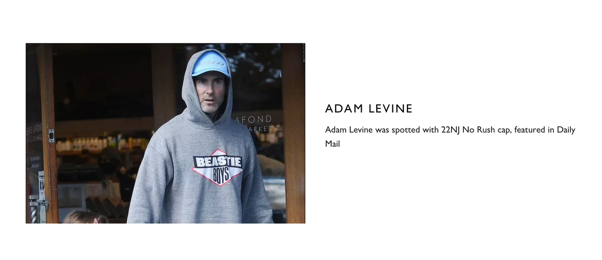 Adam Levine wearing the 22NJ No Rush cap
