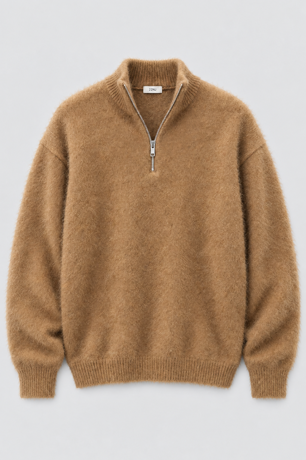 22NJ Camel Half-Zip Mohair Sweater front