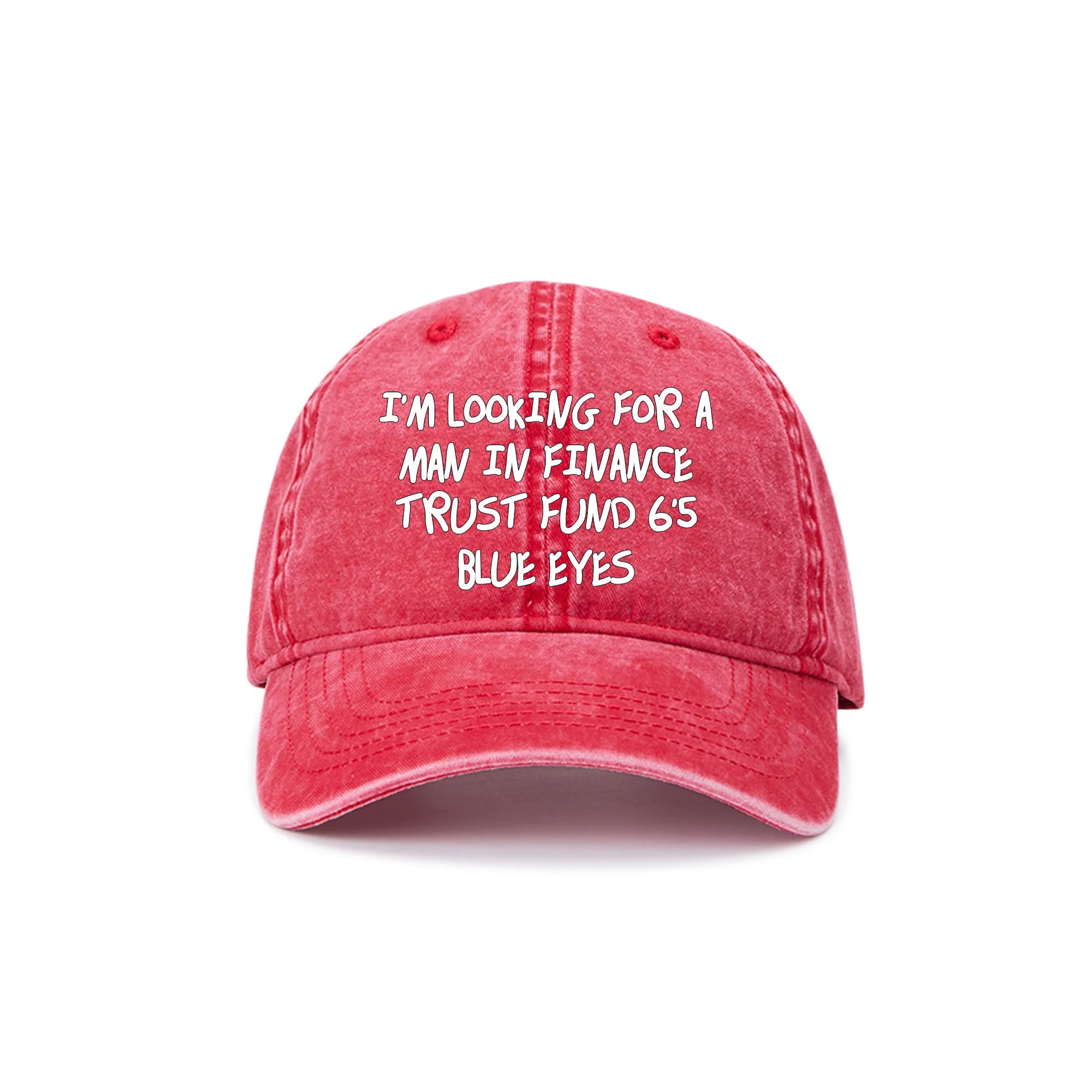 I Am Looking For a Man In Finance Washed Cotton Red Unisex Cap